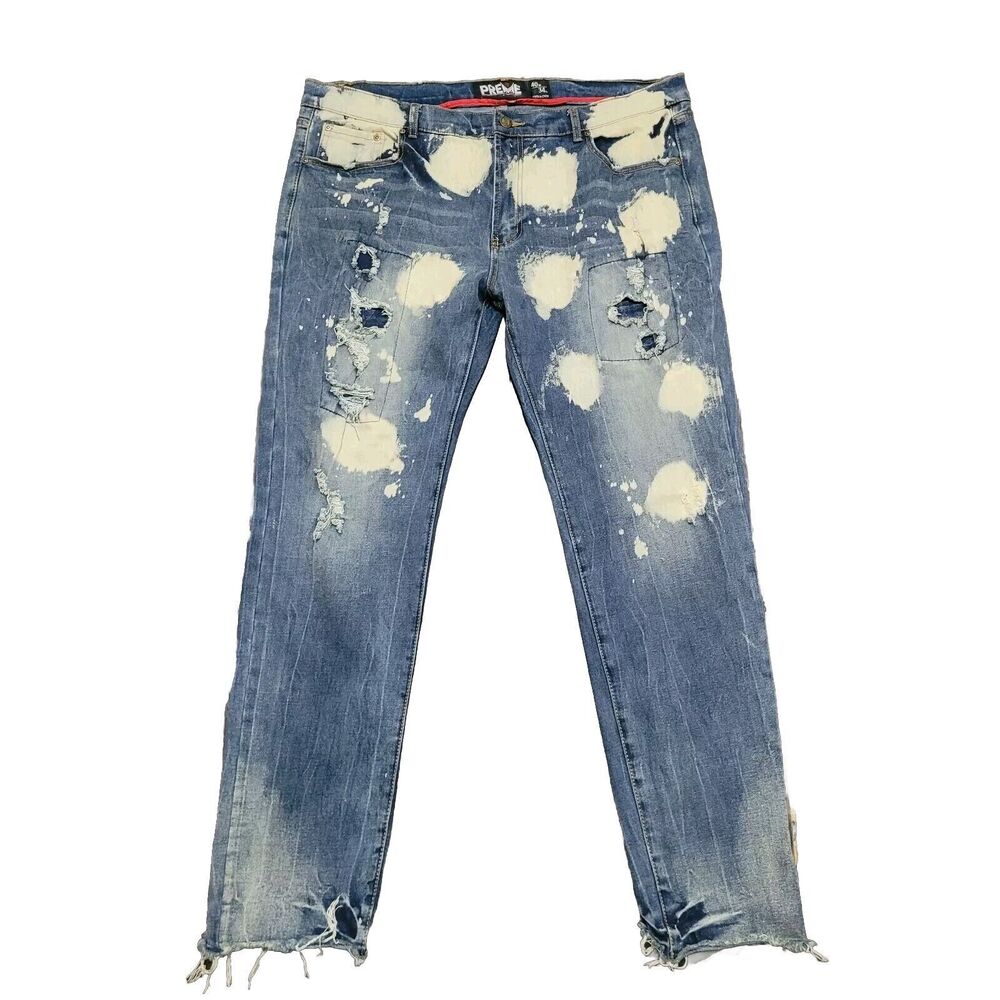 Preme Jeans Mens 40x34 Actual Sz 40x33 Distressed Rip Splatter Biker Grunge